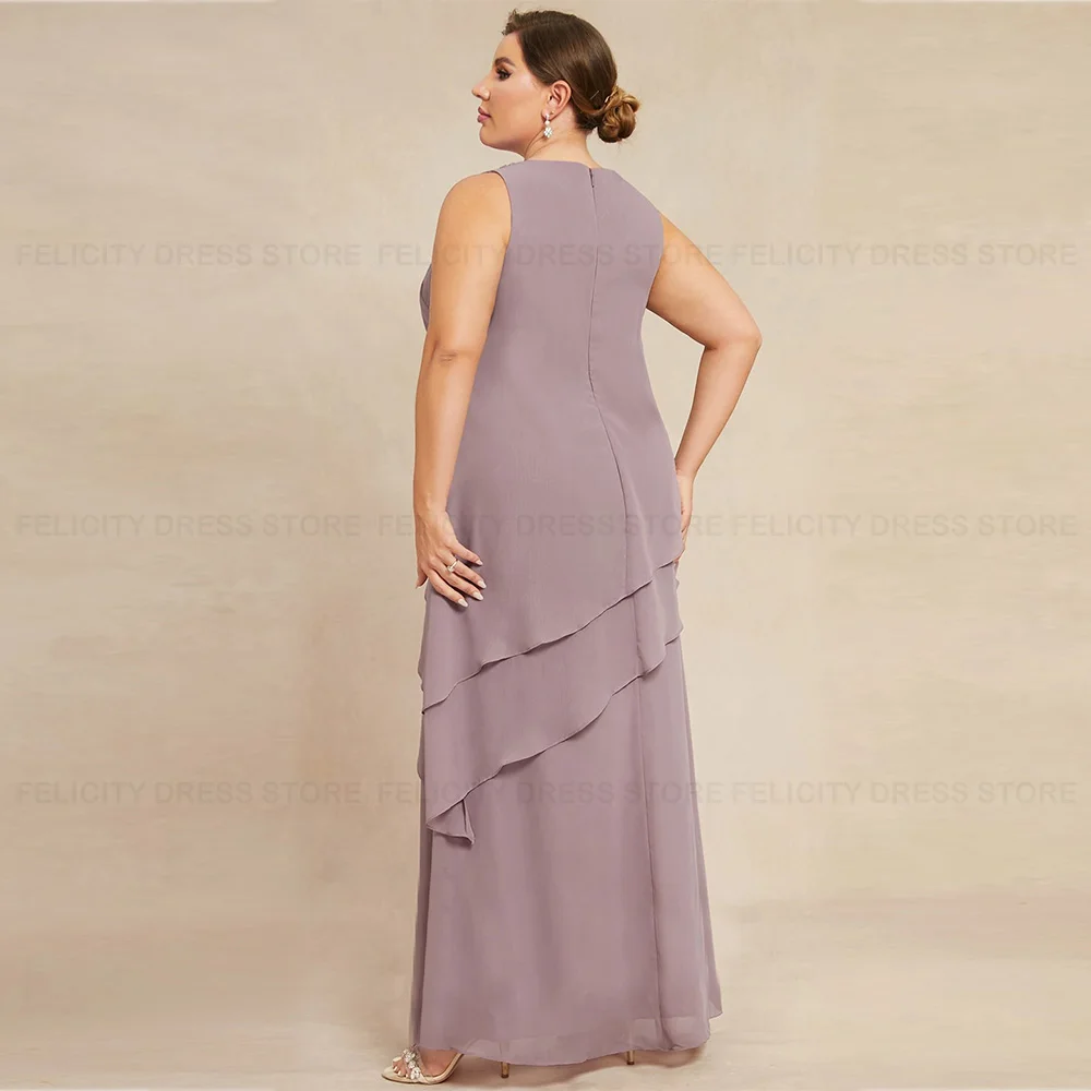 Simple Plus Size Two Piece Mother of the Bride Dresses 2023 A-line Scoop Floor-Length Chiffon Beadings Wedding Party Dresses