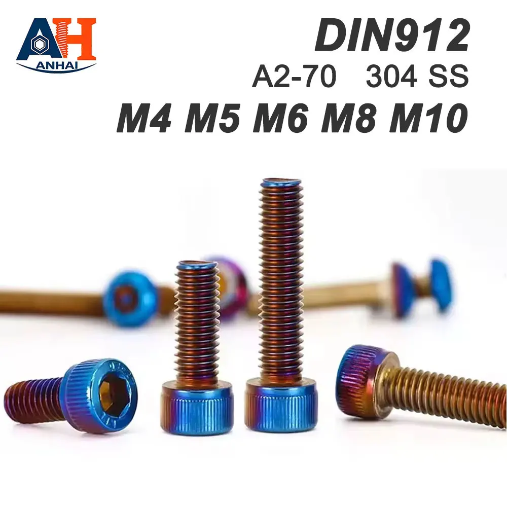 304 Stainless Steel Cup Head Hexagonal Titanium Blue Bolt/Modified Universal Screw