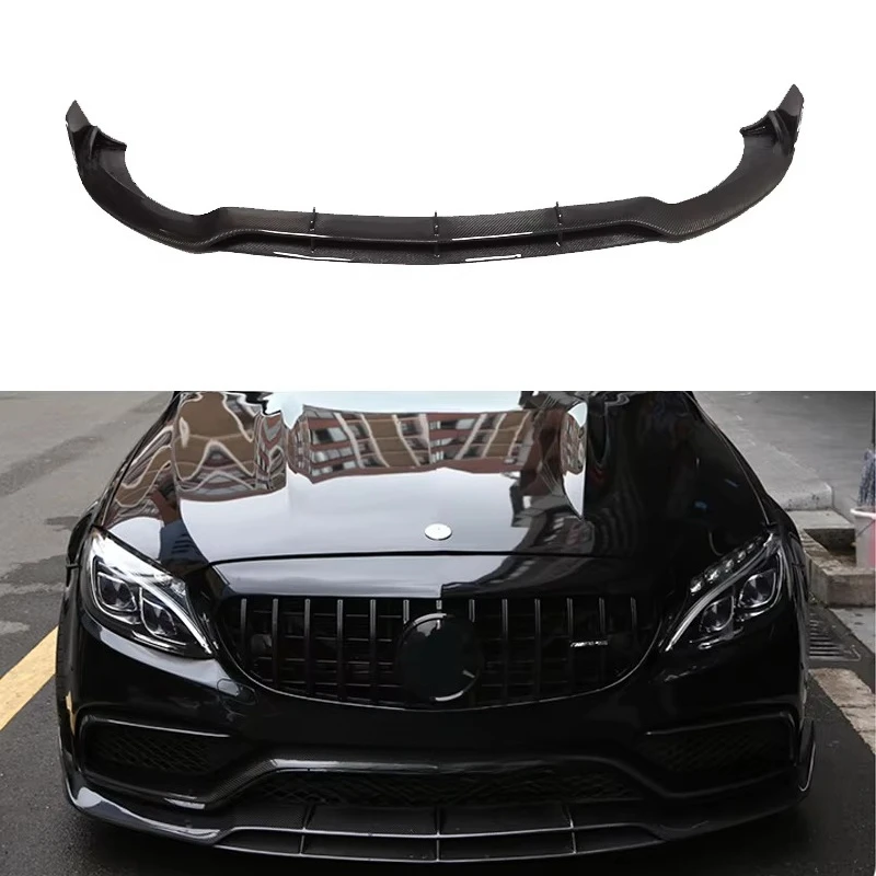 New B Style W205 C63 Carbon Fiber Front Bumper High Polished Screw-On Universal Fitment for - C-Class W205 2015-2021