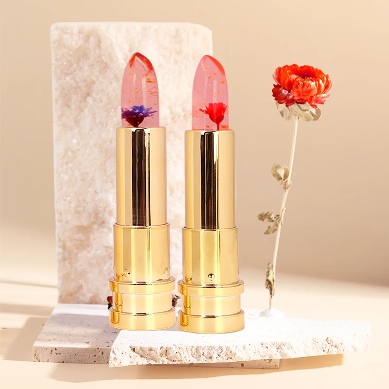 KAN Beauty Lipstick Moisturizing Long Lasting Flower Crystal Jelly Lipstick Magic Temperature Color Changing Lip Balm Makeup