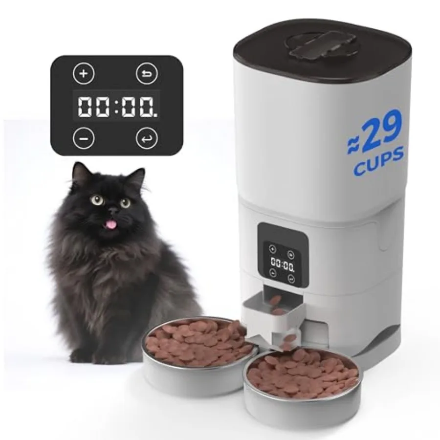 Automatic Cat Feeder 2 Cats 7L Large Capacity Cat Food Dispenser for Dry Food 6 Meals/Day 12 Portions/Meal Timed Cat Feeders wi