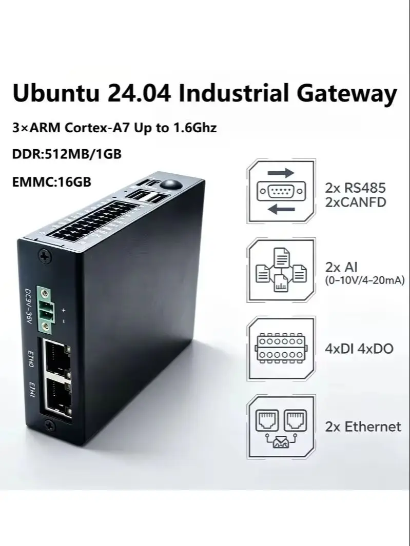 TM-CP2B-P Ubuntu24.04 Przemysłowa brama RS485 CANFD LoRaWAN 4G-LTE-EG25-G WIFI BT Montaż na szynie DIN do PLC — zdjęcie produktu 7