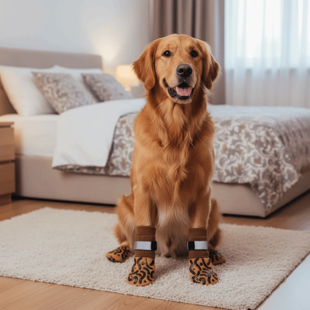 4pcs/set Waterproof Anti-Slip Dog Socks Anti-Scratch reflective Dog Shoes Breathable Adjustable Dog Boots Prevent Licking Paws