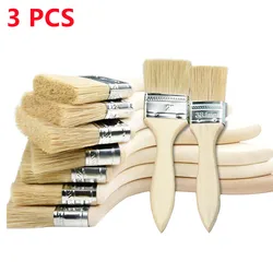 Pinceau de peinture avec manche en bois pour mur et meubles, ensemble d'outils d'artiste, pinceau pour barbecue, cheveux doux, 1 po, 2 po, 4 po, 5/6 po, 3 pièces