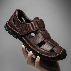 Summer Hot Selling Men's Beach Camping Shoes Handmade Soles Perforated Breathable Men's Leather Sandals Lightweight Oxford Shoes