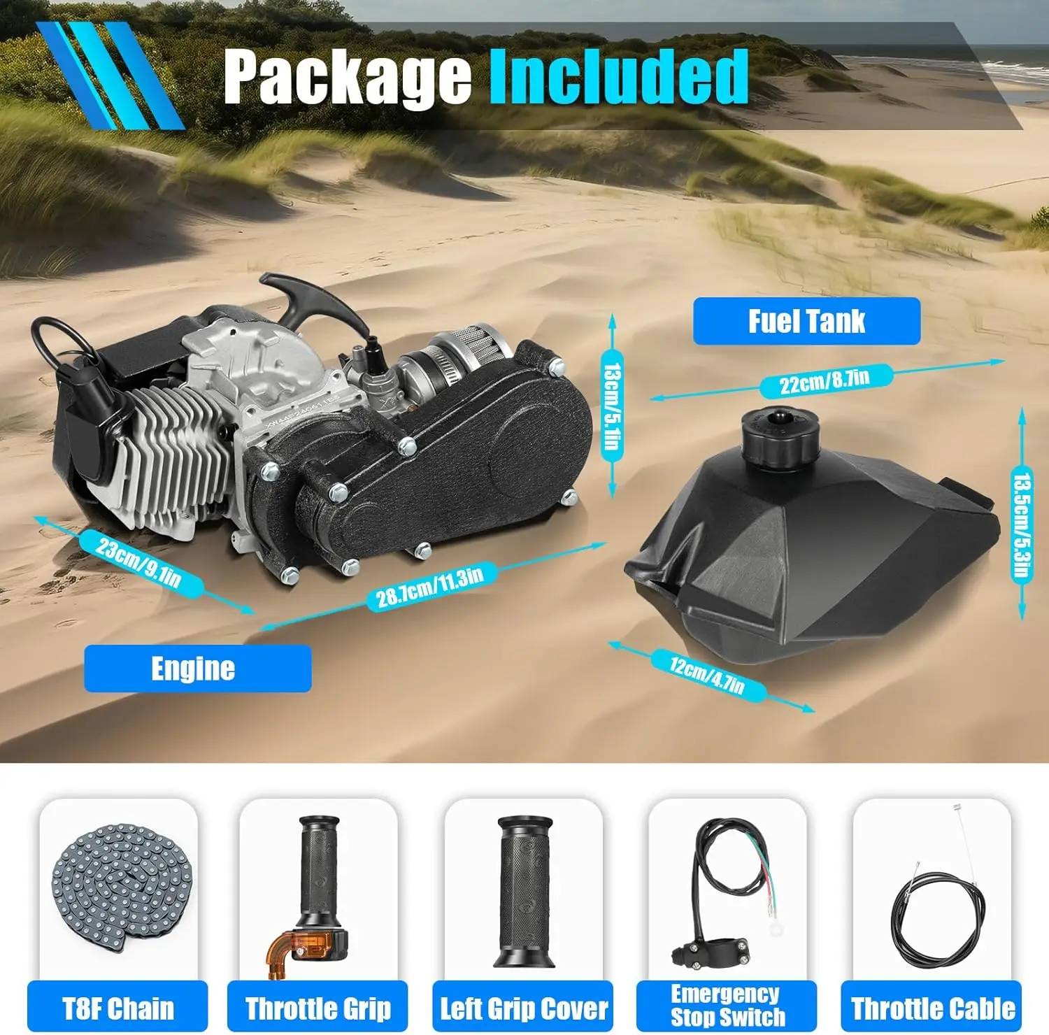 

49CC 2-stroke Engine Motor Kit, Pull Start Mini Bike 49cc Engine Single Cylinder Engine Motor for Mini Dirt Bike ATV Scooter