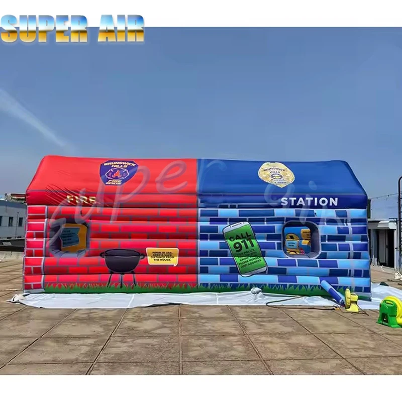Venda quente barraca inflável personalizada dos desenhos animados posto de bombeiros inflável e delegacia de polícia para eventos