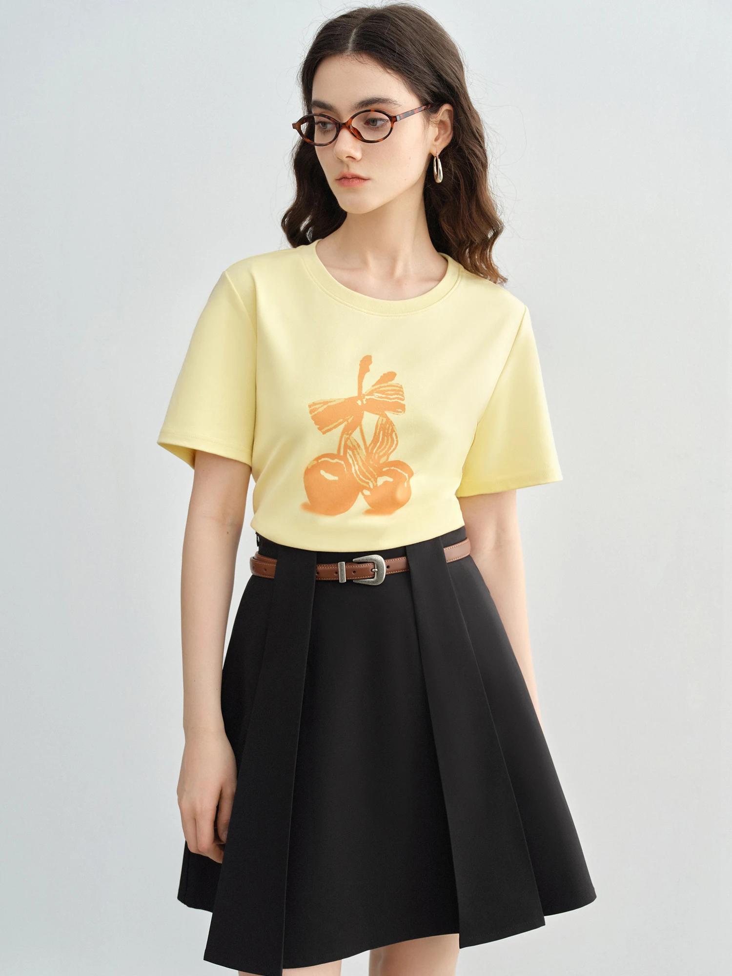 DUSHU Camiseta Lyocell refrescante y antibacteriana de talla grande con diseño que mejora los hombros Top adelgazante y estampado para 25DS82301