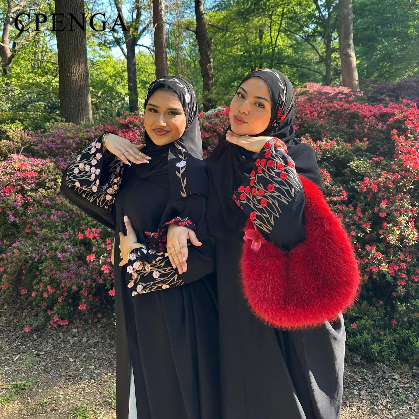 Luksusowy kardigan z haftowanymi rękawami dla muzułmańskich kobiet Ramadan Modest Abaya Dress with Hijab Elegant Islamic Party Turkish Outfit