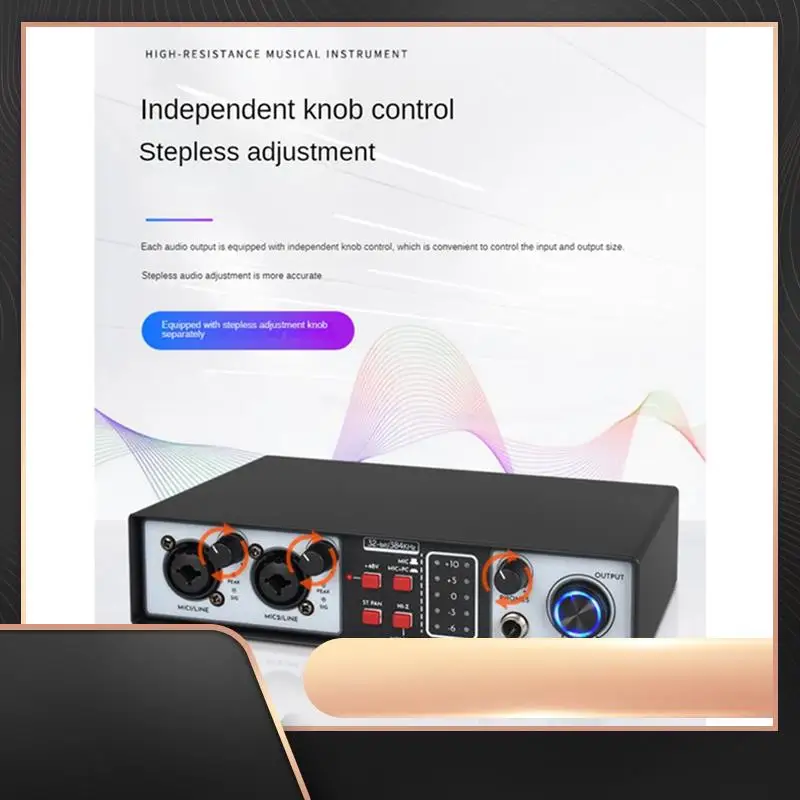 

2 In 2 Out USB Audio Interface 32Bit/384KHZ Studio Kit Record Professional Sound Card 48V Phantom Easy To Use