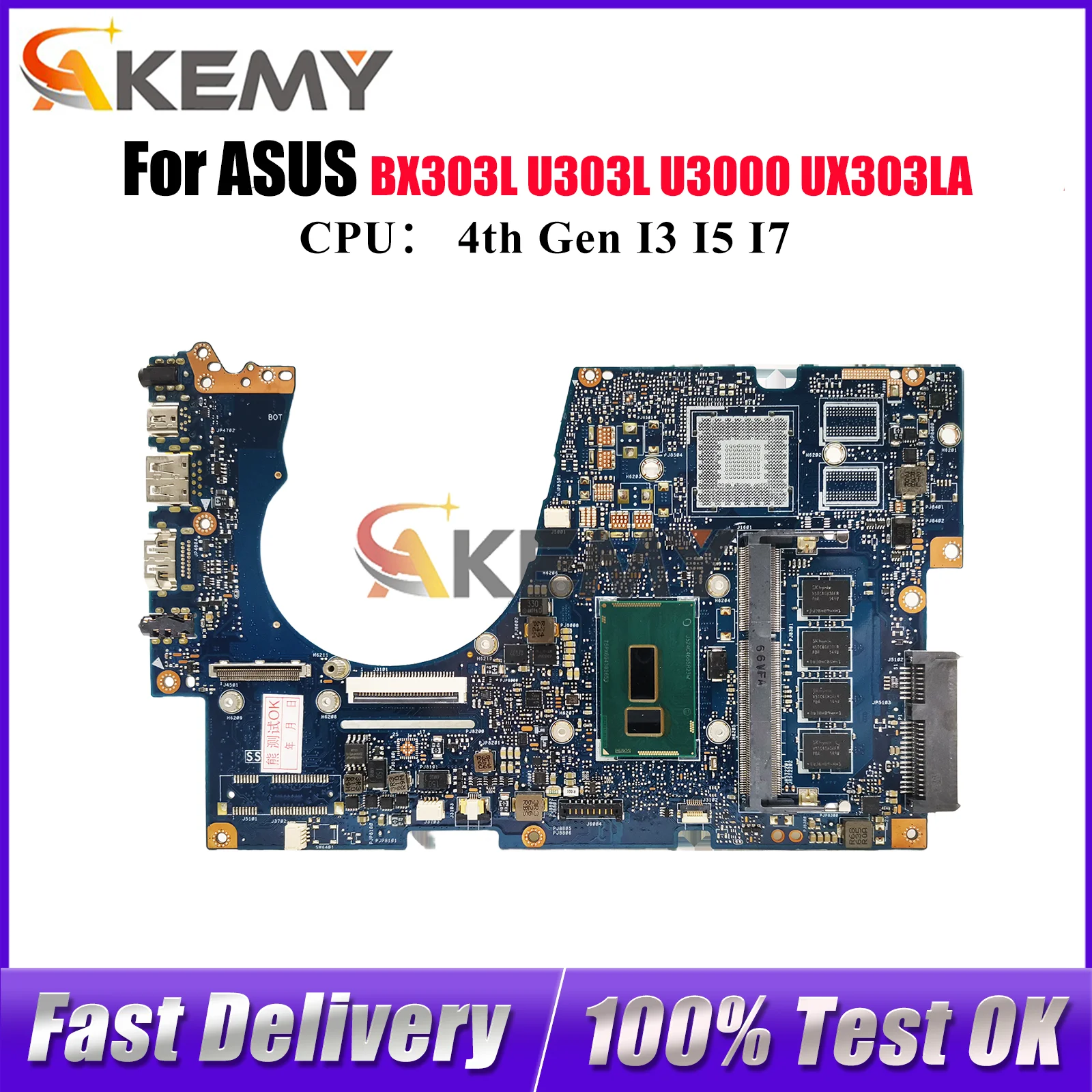 

UX303LA Laptop Motherboard For ASUS ZenBook U303L UX303LNB UX303LA U3000 BX303L UX303LB UX303LN UX303L Mainboard W/ I3 I5 I7 CPU