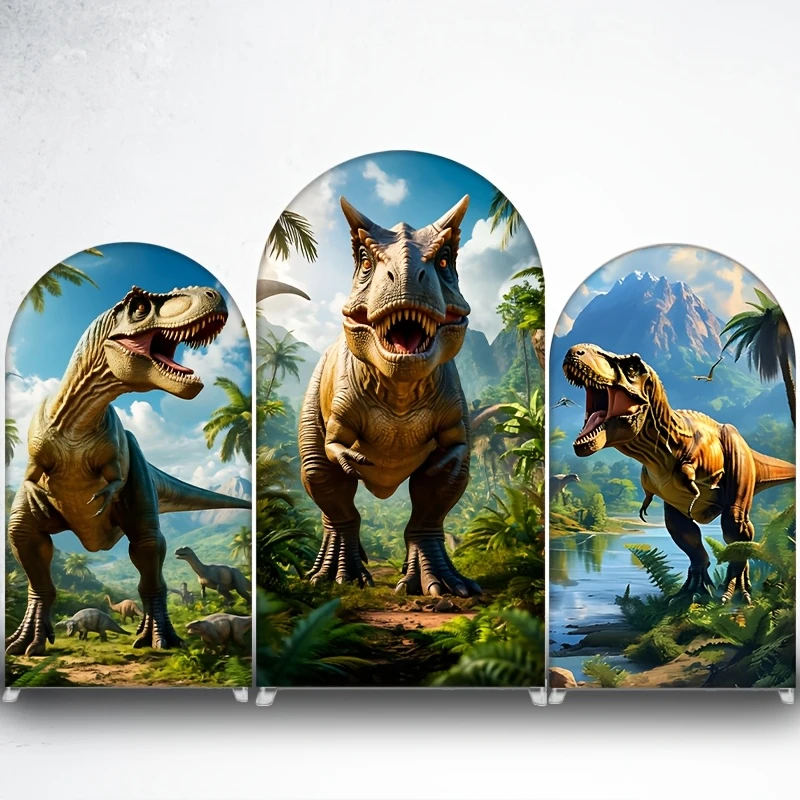VIKAMA Housse de fond de scène réaliste dinosaure T-Rex en Spandex, thème jungle tropicale, pour décoration de fête d'anniversaire Jurassic pour enfants