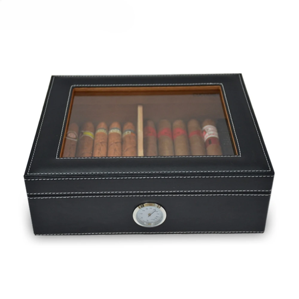

Genuine Leather Cedar Wood Cigarette Box, Professional Moisturizing and Aging, Display, New