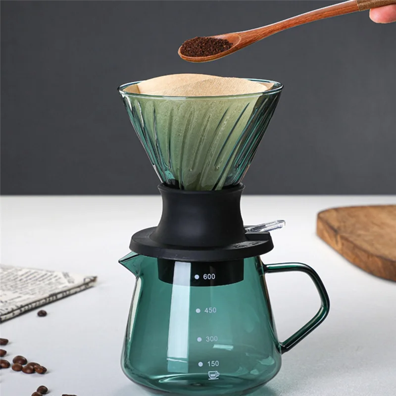 600ML Immersion Dripper Switch Glass for V60 Pour over Coffee Maker V Shape Drip Coffee Dripper and Filters Green