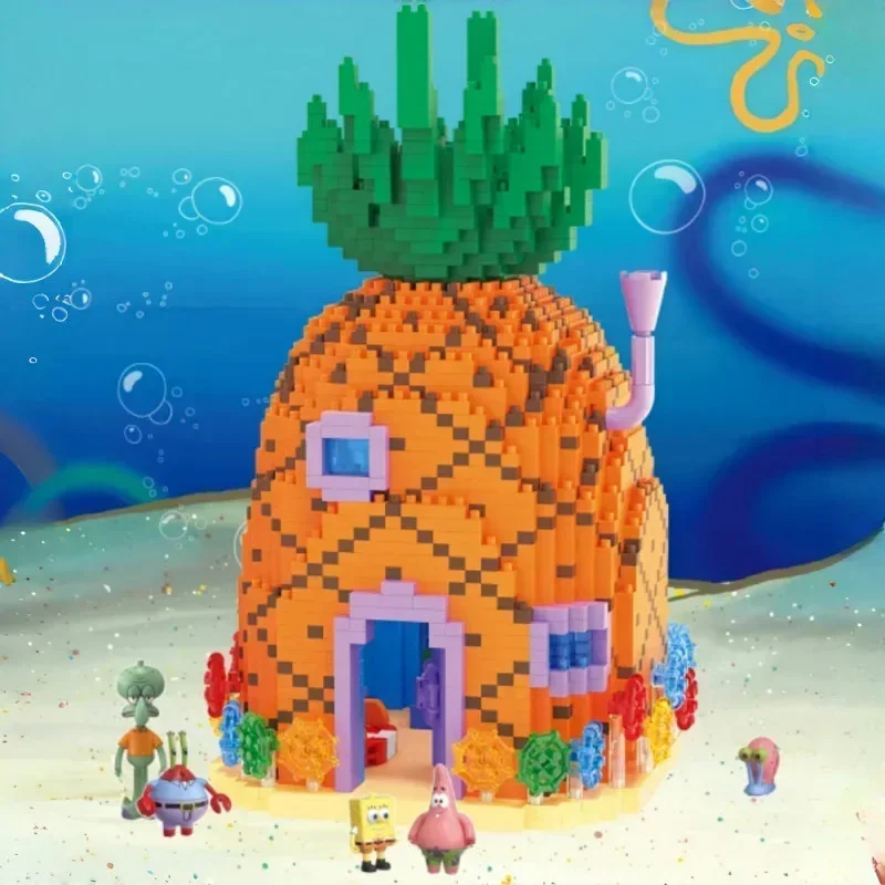 مدينة Streetscape الأخطبوط تمثال حجري منزل بنة الشهيرة الأناناس منزل برغر متجر لتقوم بها بنفسك الطوب ألعاب أطفال الهدايا #2