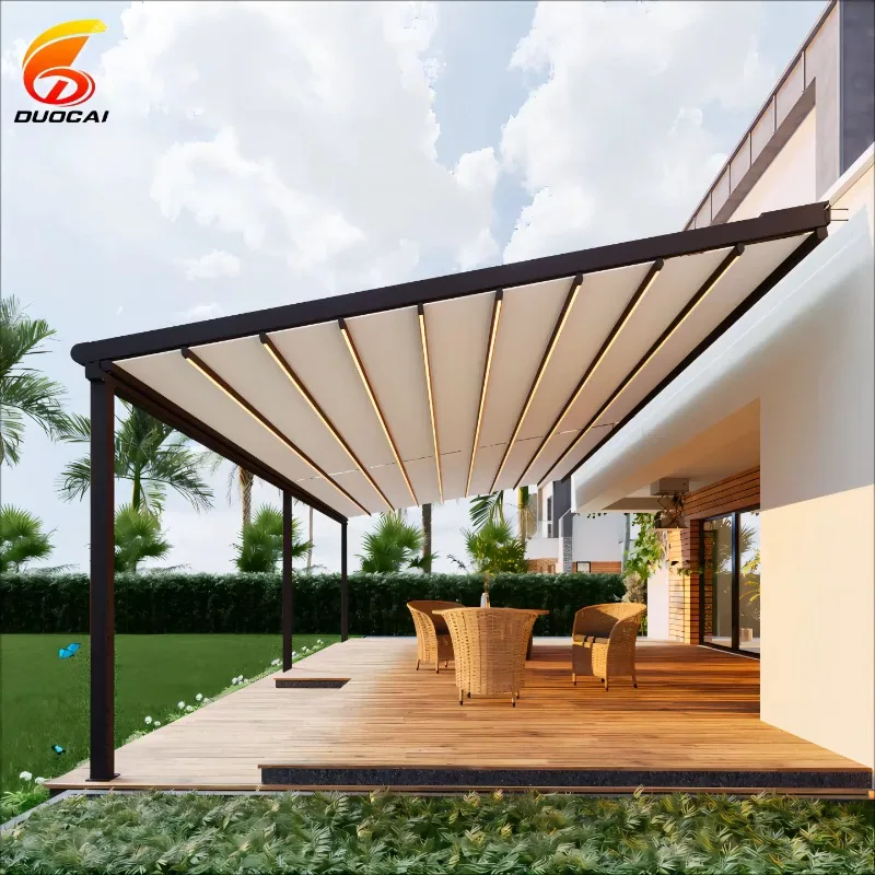 Customized Waterproof PVC Fabric Roof Pergola Motorized Folding Awning Patio Retractable Canopy