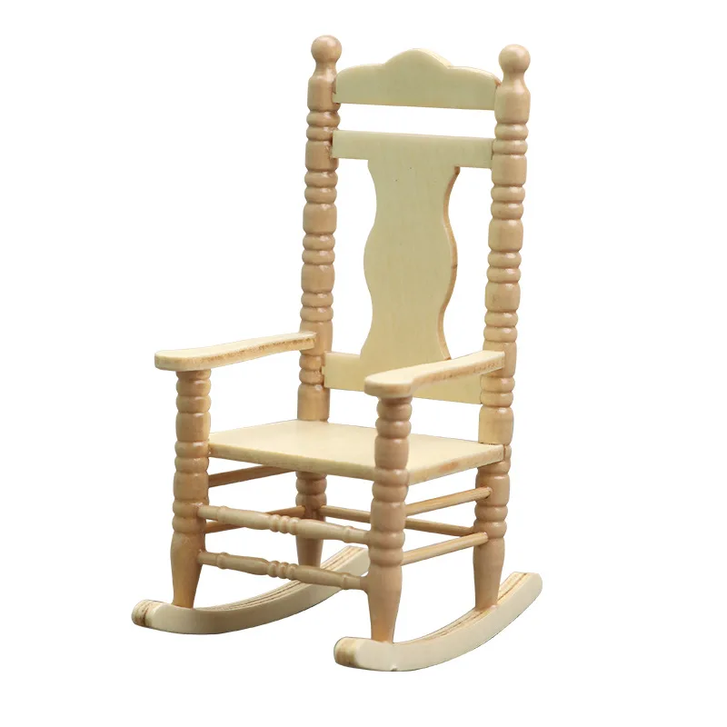 3picecs 1:12 Scale Dollhouse Miniature Furniture - European Vintage Solid Wood Rocking Chair with Armrests