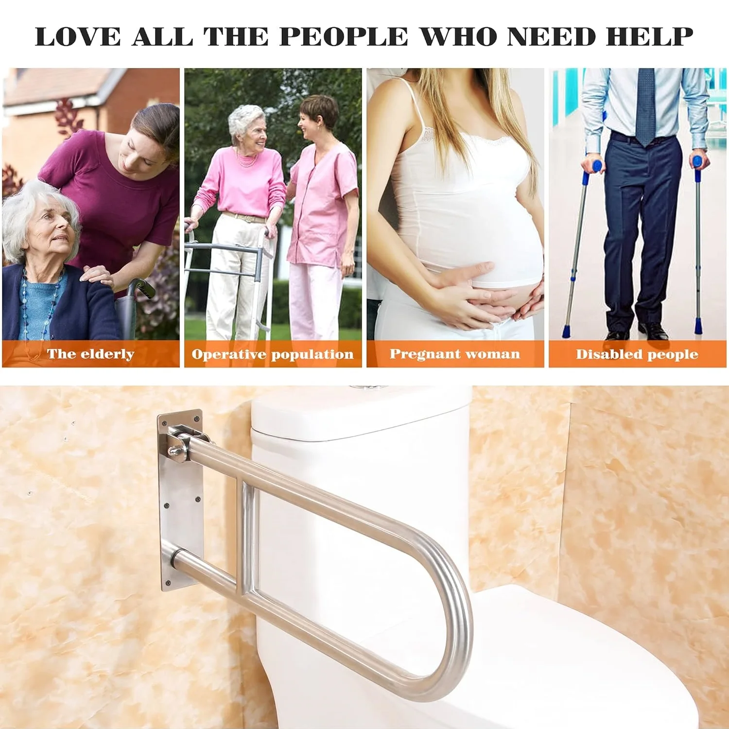 Barra de apoio para vaso sanitário, trilhos de alumínio para deficientes, barra de apoio para vaso sanitário, formato de u e montagem na parede, segurança para idosos idosos