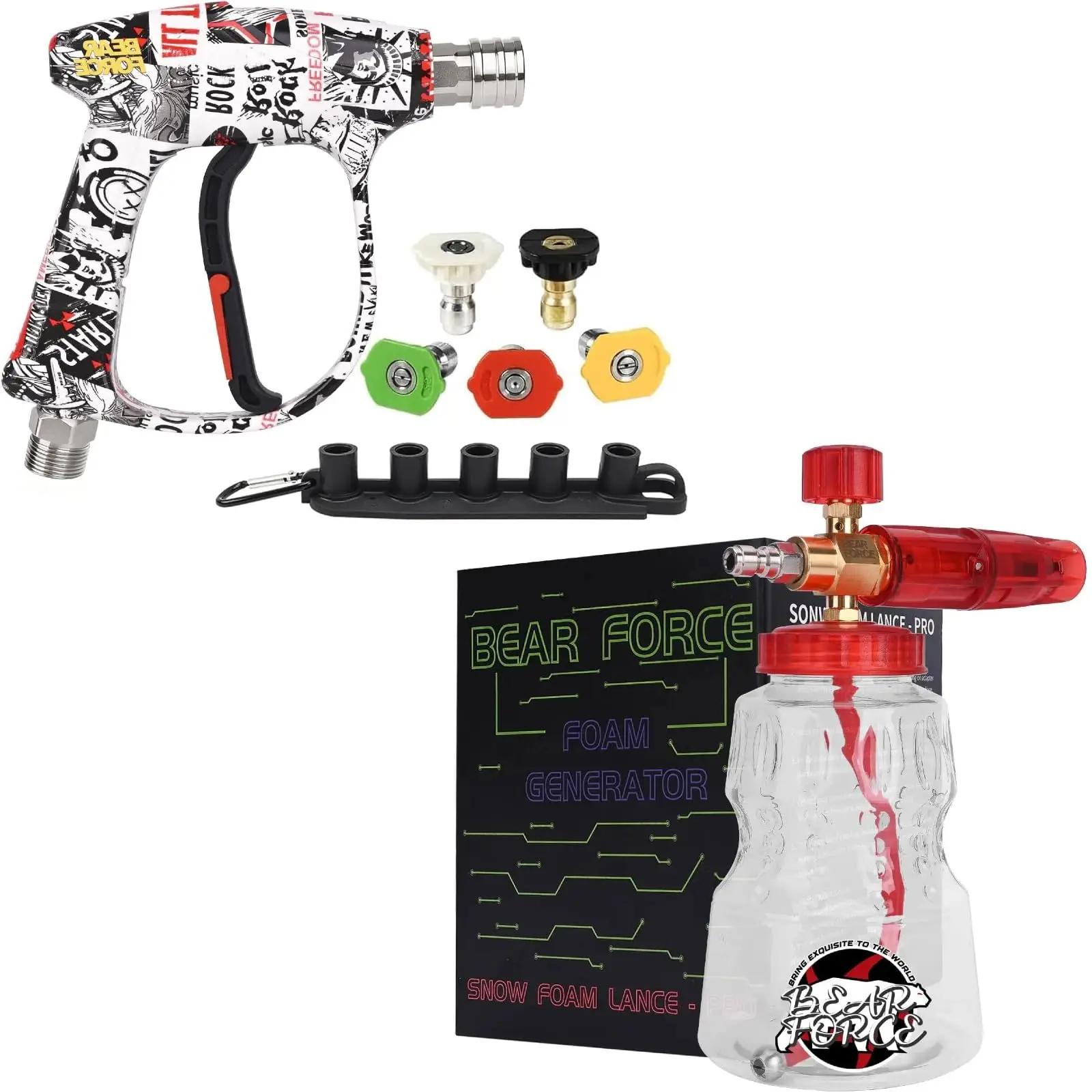 

High Pressure Washer Gun With Brass Foam Cannon, 3000 PSI, 1/4 Inch Quick Connect, Adjustable Nozzles, 32 Oz Soap Bottle