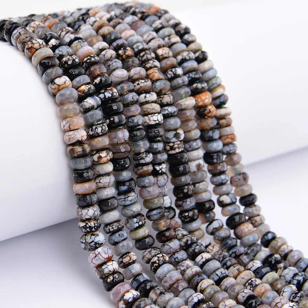 APDGG 6x10mm Natural Mix Color Dragon Vein Agates Faceted Wheel Shape Loose Beads 15.5