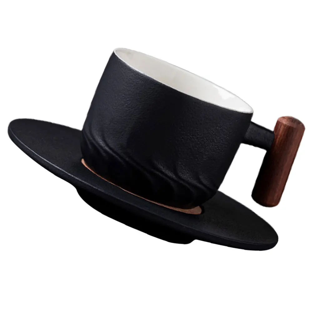

Ceramic Coffee Mug Set Black H made Japanese Large Capacity Saucer Included Perfect for Home Cafe Latte Cappuccino Tea