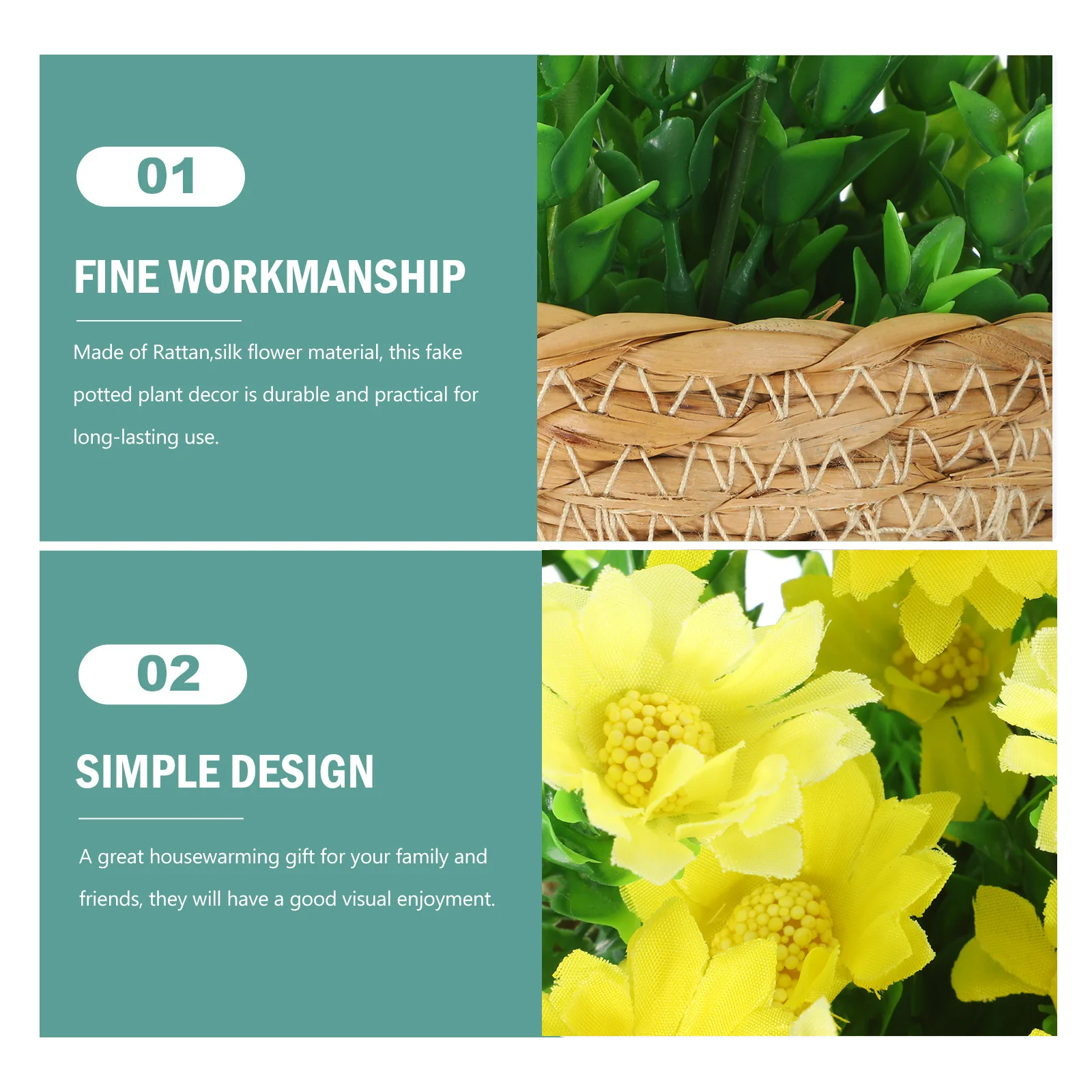 

Artificial Potted Plant Faux Rattan Silk Flower Fake Plant Decor Indoor Outdoor Decoration Realistic Small Bonsai