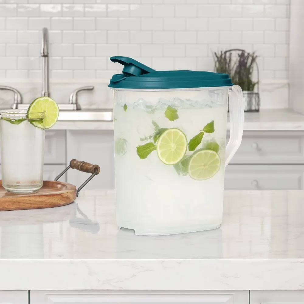 Jarra de Agua Ovalada de 1 Galón, Libre de BPA, Apta para Alimentos, Apta para Congelador y Lavavajillas, con Tapa Verde Azulado para Almacenar Té Helado, Jugos y Bebidas