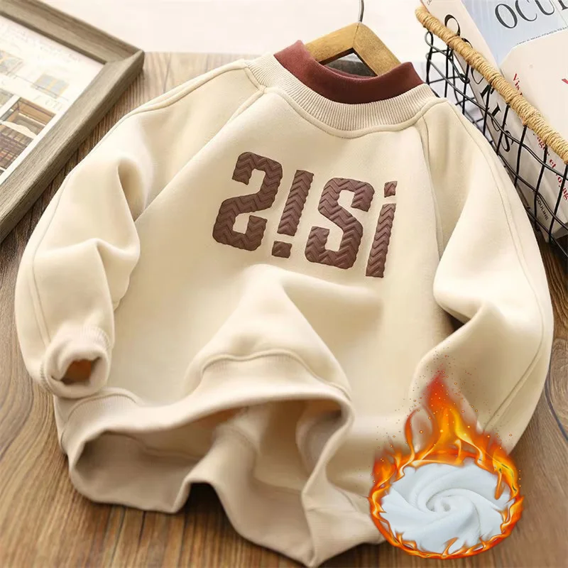 

Boys Winter Sweatshirts 4-14Y Children Plush Velvet Pullover Kids Casual Warm Clothes Teenager Autumn Printed Sport Shirts