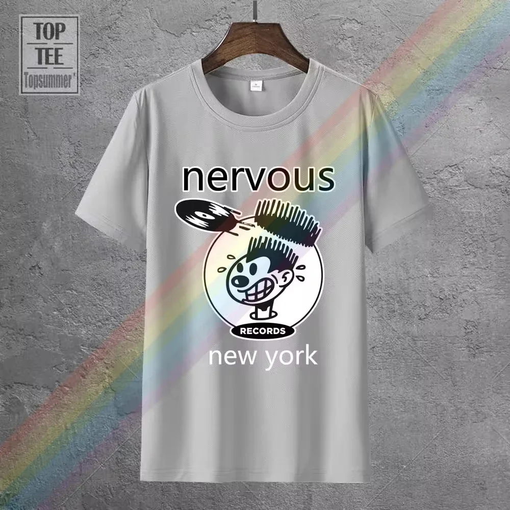 Nervous Records.Underground House Dance Music Hiphop Men T Shirt Print Cotton Short Sleeve T-Shirt Simple Style