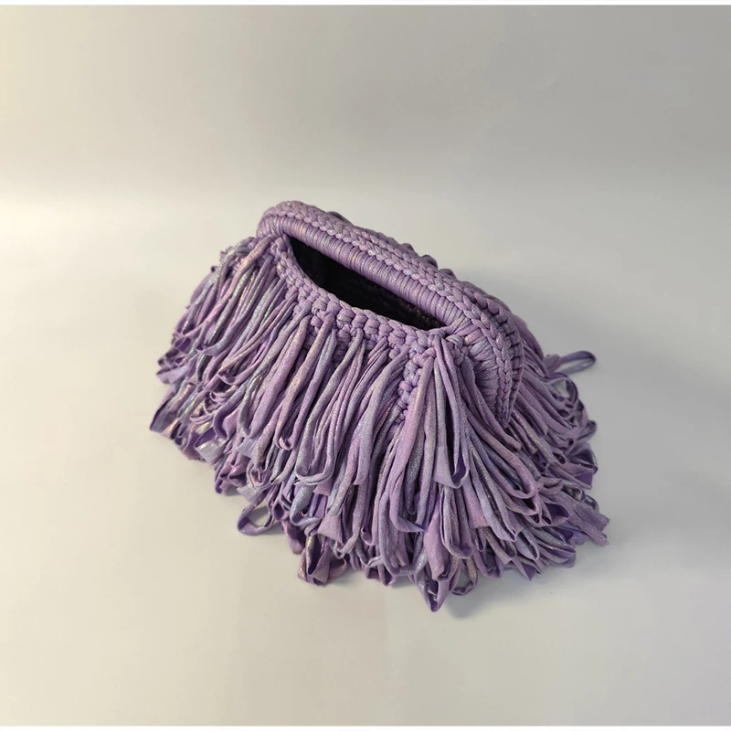 Quasten-Handtasche mit Obergriff, Bunte Fransen-Häkel-Clutch, Modische Abendtasche für Hochzeiten, Cocktailpartys, Abschlussbälle und Events – Detail 17