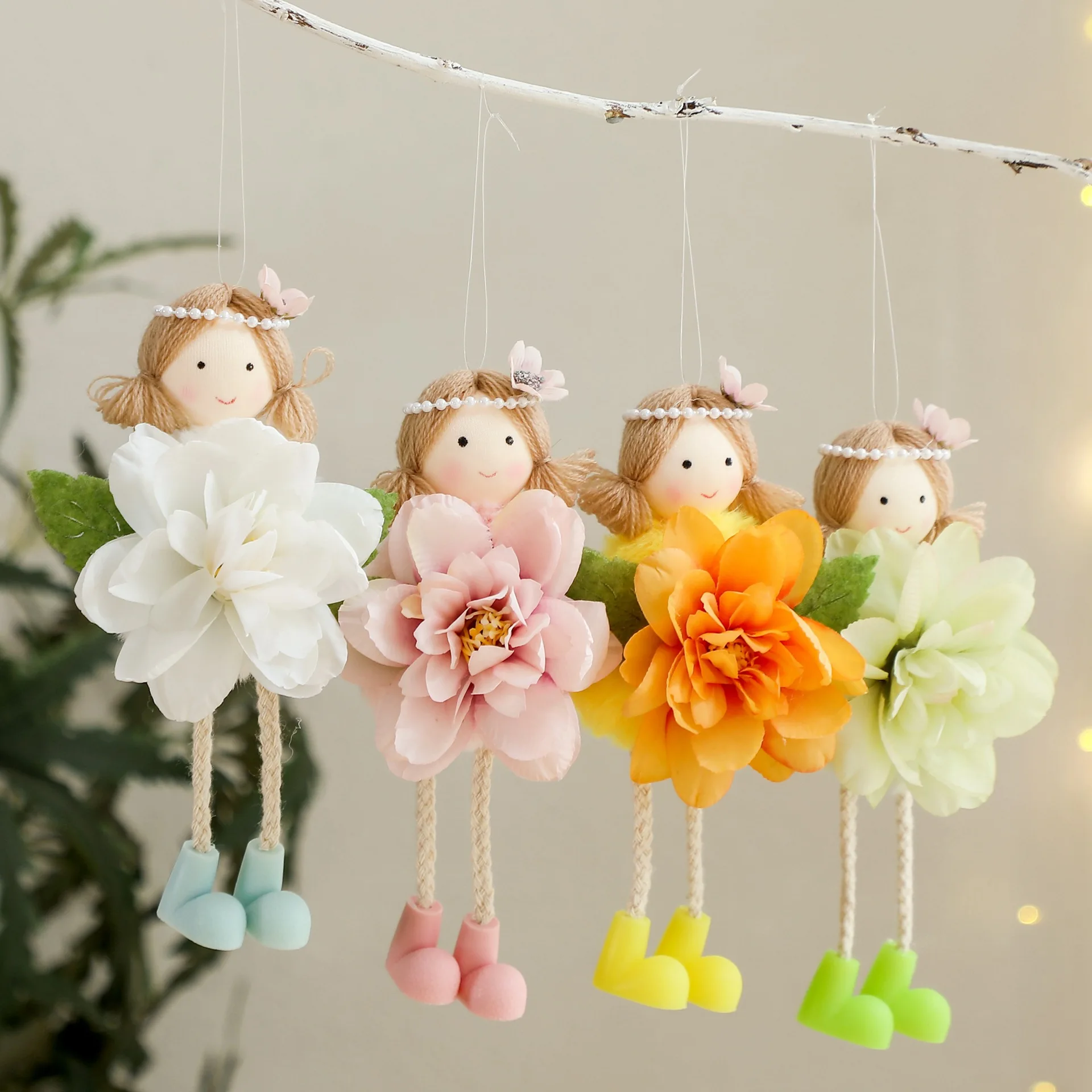 1Pcs Flower Girl Doll Pendant Flower Fairy Hanging Decoration Kids Elf Doll Gift for Home Garden Spring Easter Party Decoration