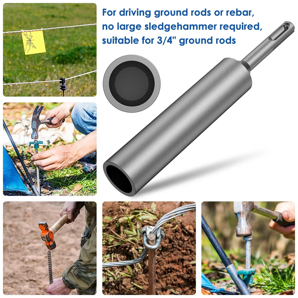 SDS Plus Ground Rod Driver For 5/8Inch 3/4Inch Ground Rods Durable Hardened Steel Ground Rod Driver For Power Tools Accessories