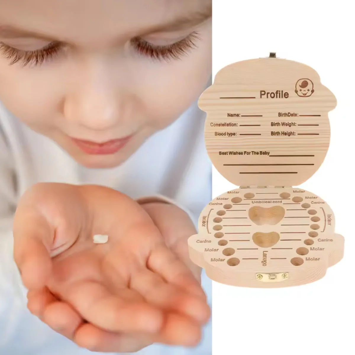 

1 шт.-детская коробка для зубов, испанский деревянный детский органайзер для молочных зубов, органайзер для хранения для мальчиков и девочек, детские сувениры, подарки на память