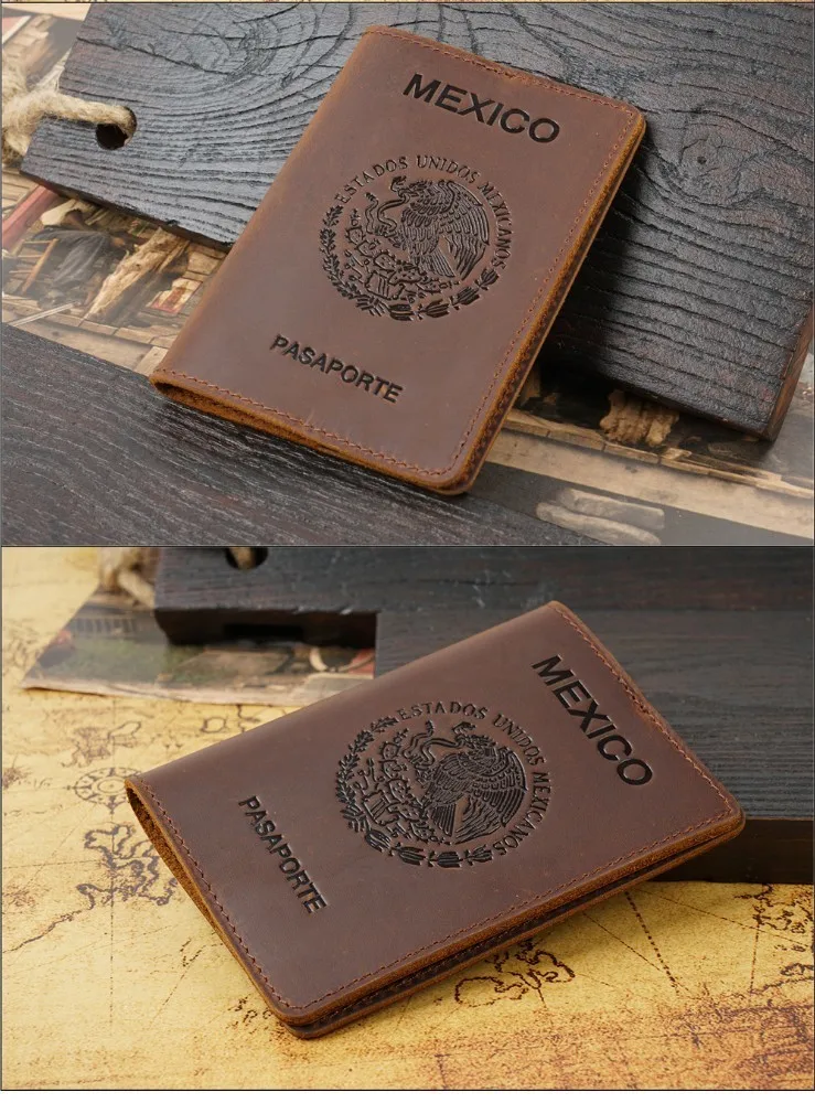 Genuine Leather Passport Cover For Mexican Credit Card Holder Vintage Men Women Passport Case Travel Wallet