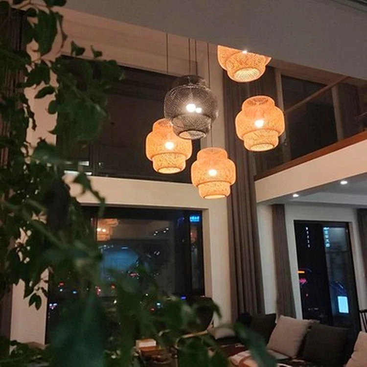 Lampada a sospensione decorativa in Rattan di bambù per ristorante con luce in bambù intrecciata lanterna in stile cinese per caffè e ristorante