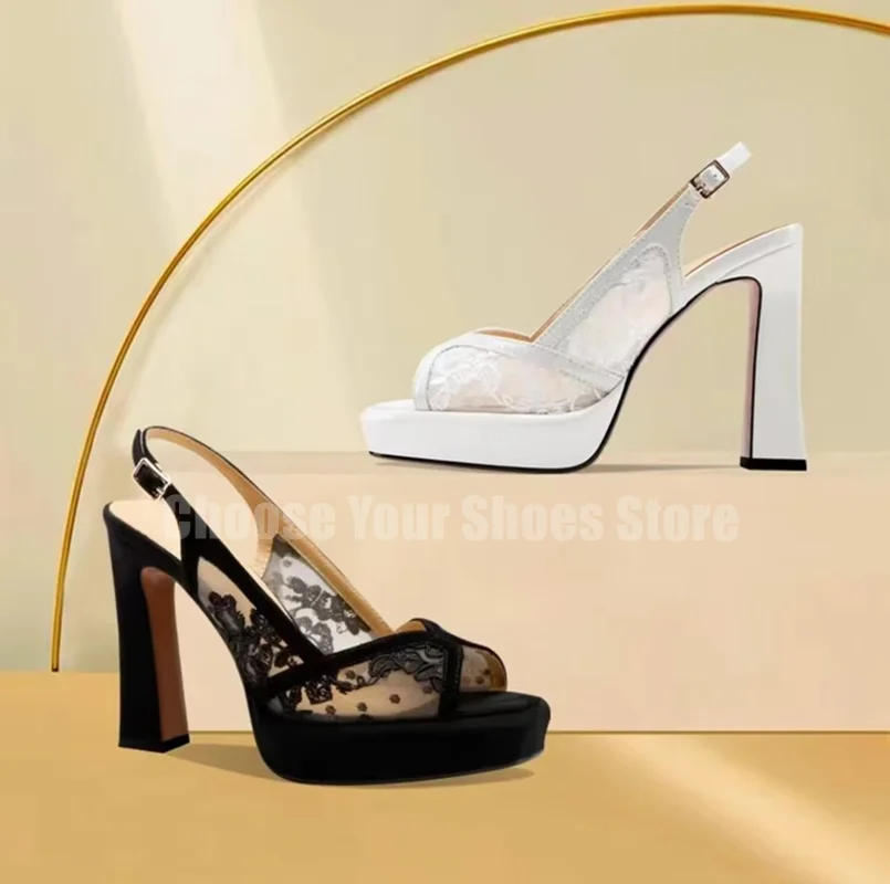

Лето 2022, женские сандалии на толстом каблуке с кружевом и цветком, пикантные модельные туфли на платформе с открытым носком, туфли-гладиаторы с пряжкой и ремешком на пятке