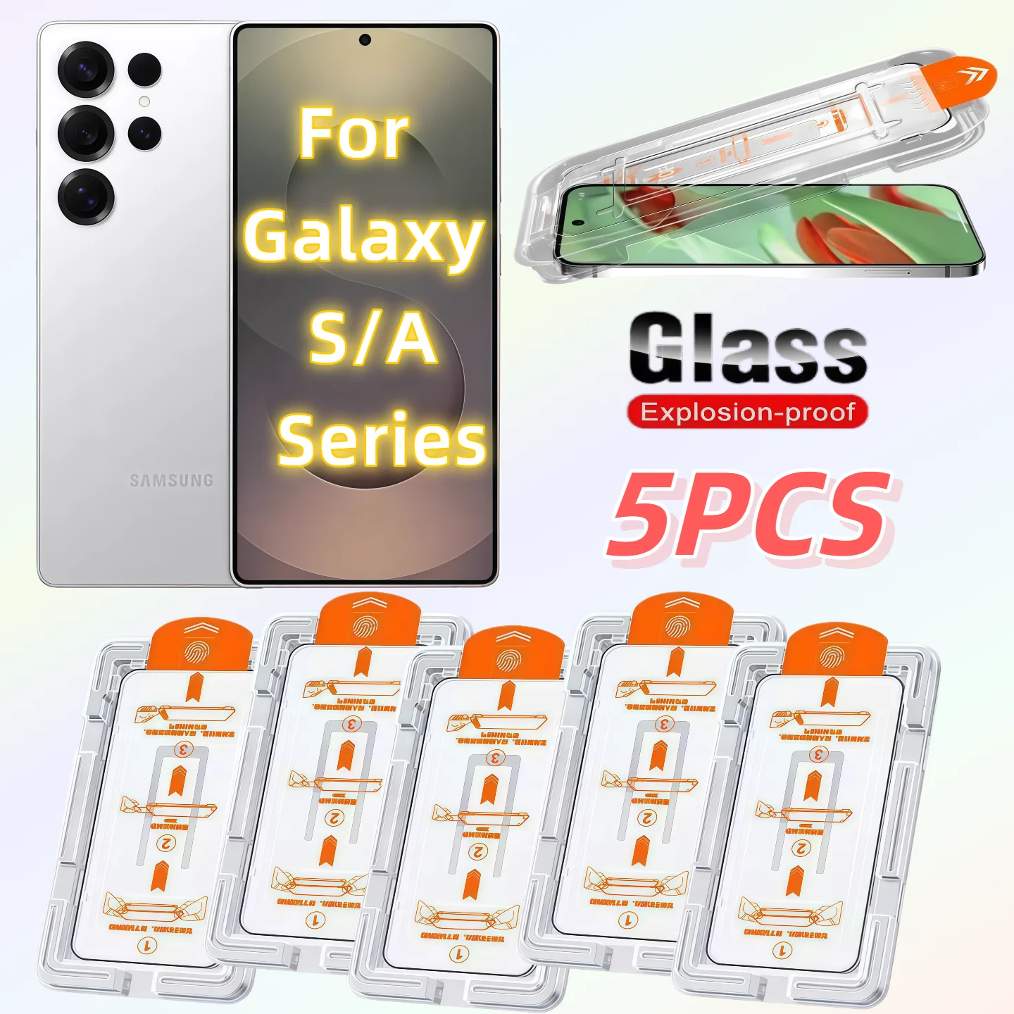 

5Pcs For Galaxy S25 Edge S24 Ultra S23 S22 S21 Plus A55 A56 A36 A25 A15 A35 A26 A16 5G Screen Protector Tempered Glass