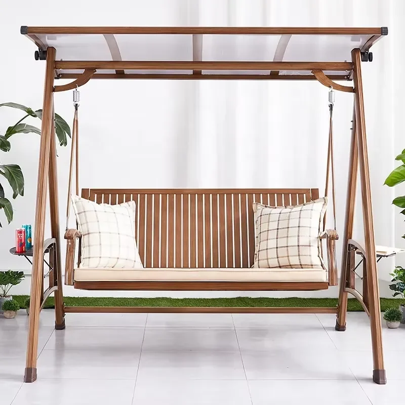 Modern Cast Aluminum Outdoor Hanging Chair 3 Seater Garden Swing with Canopy Luxury Patio Furniture for Backyard Deck