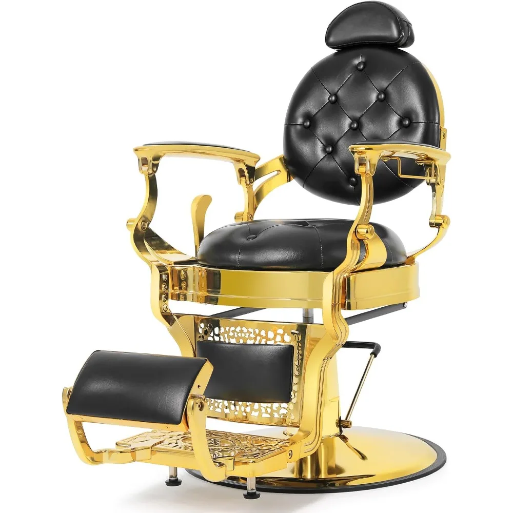 Artist hand Barber Chair Heavy Duty Barber Chair Reclining Hydraulic Recline Beauty Spa Salon Styling Equipment(Gold)