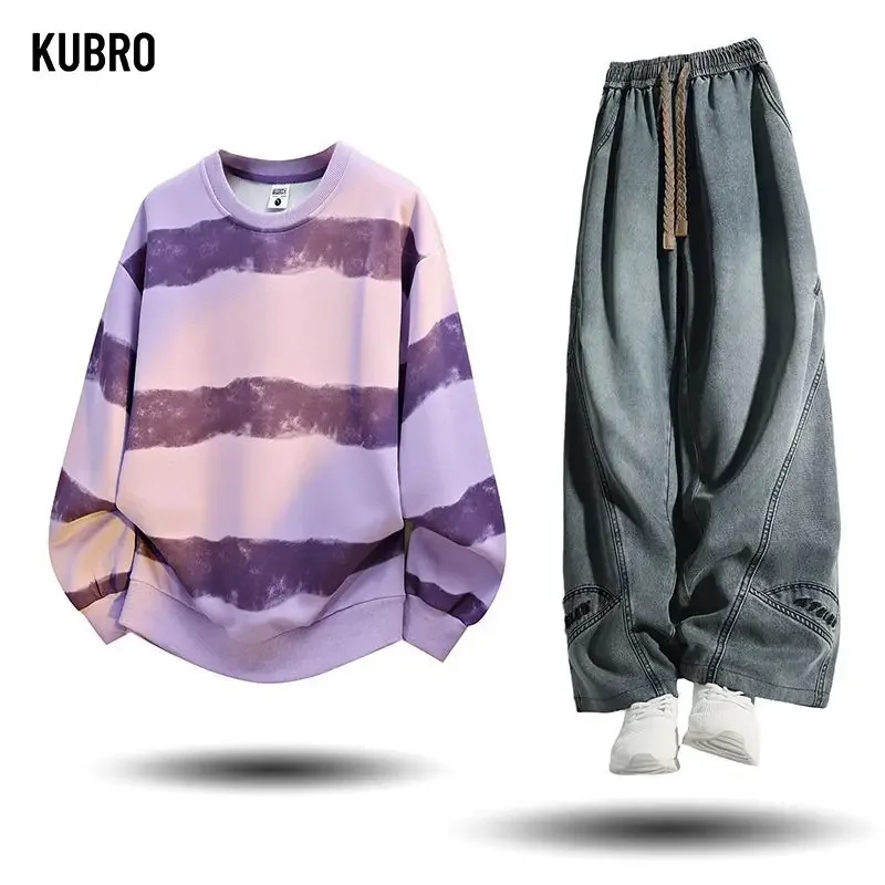 

Модные мужские повседневные комплекты, мужская уличная одежда, спортивные штаны в полоску с длинными рукавами, мешковатые брюки, спортивный комплект из 2 предметов, осенне-зимний мужской костюм