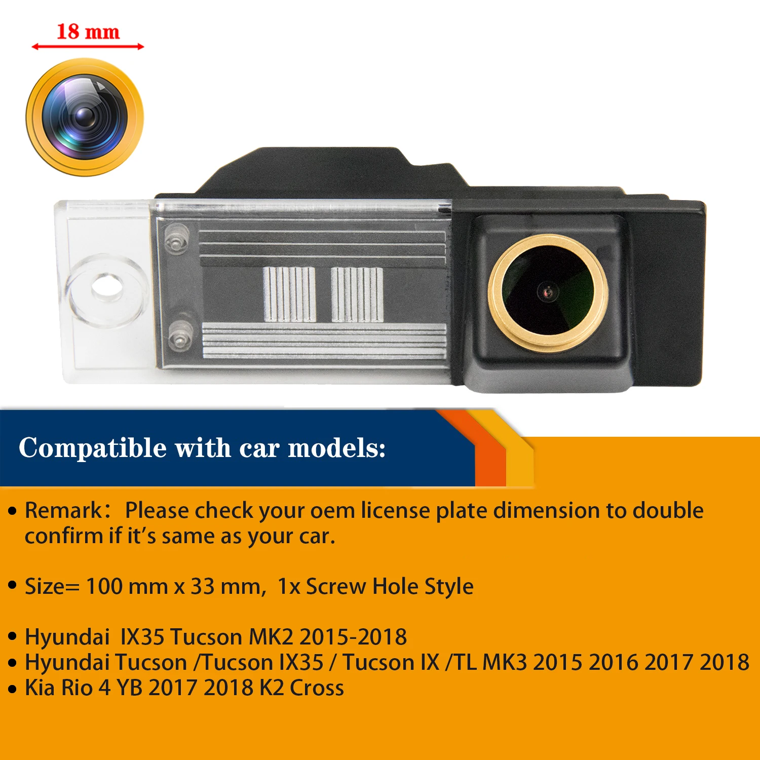 HD 1280*720p Rear View Camera for Hyundai Tucson /Tucson IX35 / Tucson IX /TL MK3 2015-2018, Night Vison Reversing Backup Camera