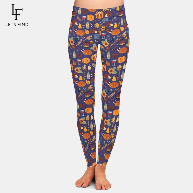 LETSFIND Autumn Fashion Women High Waist Stretch Full Legging 3D Thanksgiving Day Pumpkins Turkey Print Fitness Full Leggings