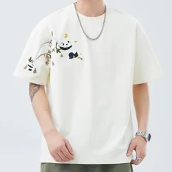 Y2K Hip Hop Street Fashion Korean Edition Oversize Unisex 2024 Summer Fashion New All Cotton Panda Pattern Short Sleeve T-shirt