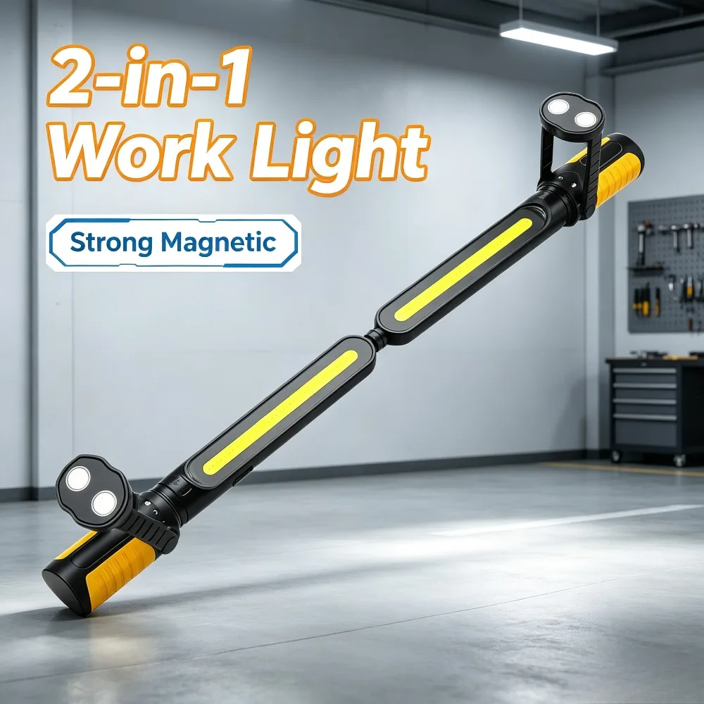 2‑in‑1 Super Bright Magnetic Work Light Rechargeable Portable LED Torch Multi‑Mode for Auto Repair Emergency Lighting