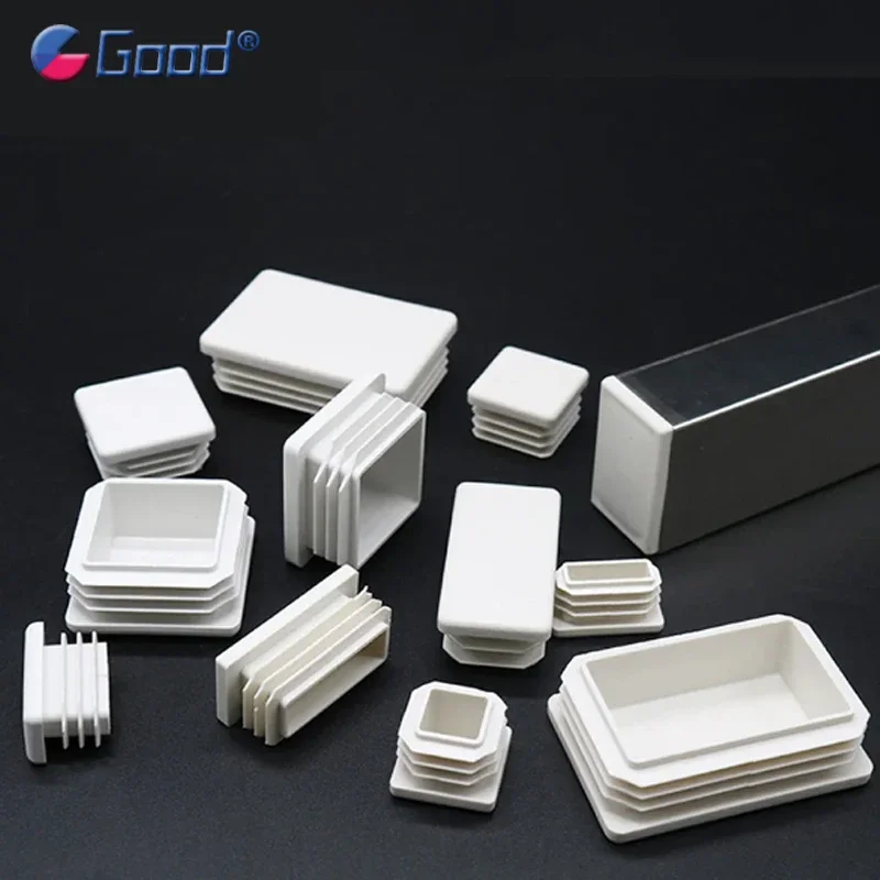 White Square/Rectangle Plastic Blanking End Caps Chair Table Feet Plug Steel Leg Stopfen Tube Pipe Insert Plugs 10x10-100x100mm