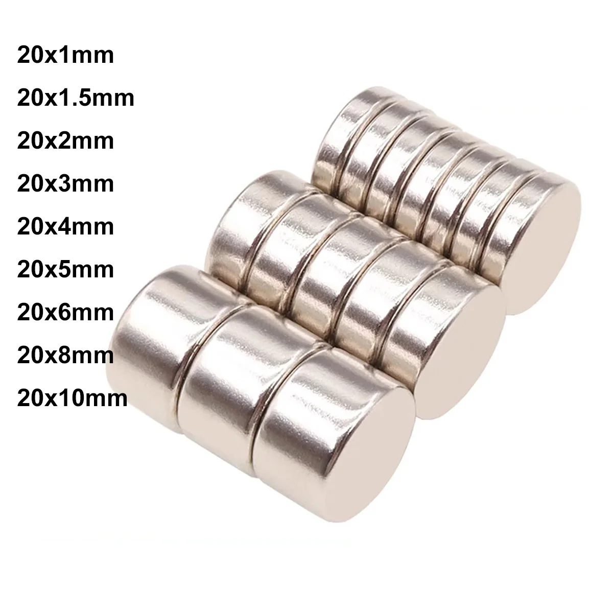 Round Magnet 20x1 20x2 20x3 20x4 20x5 20x6 20x8 20x10mm Neodymium N35 Permanent NdFeB Rare Earth Strong Powerful Magnetic Disc