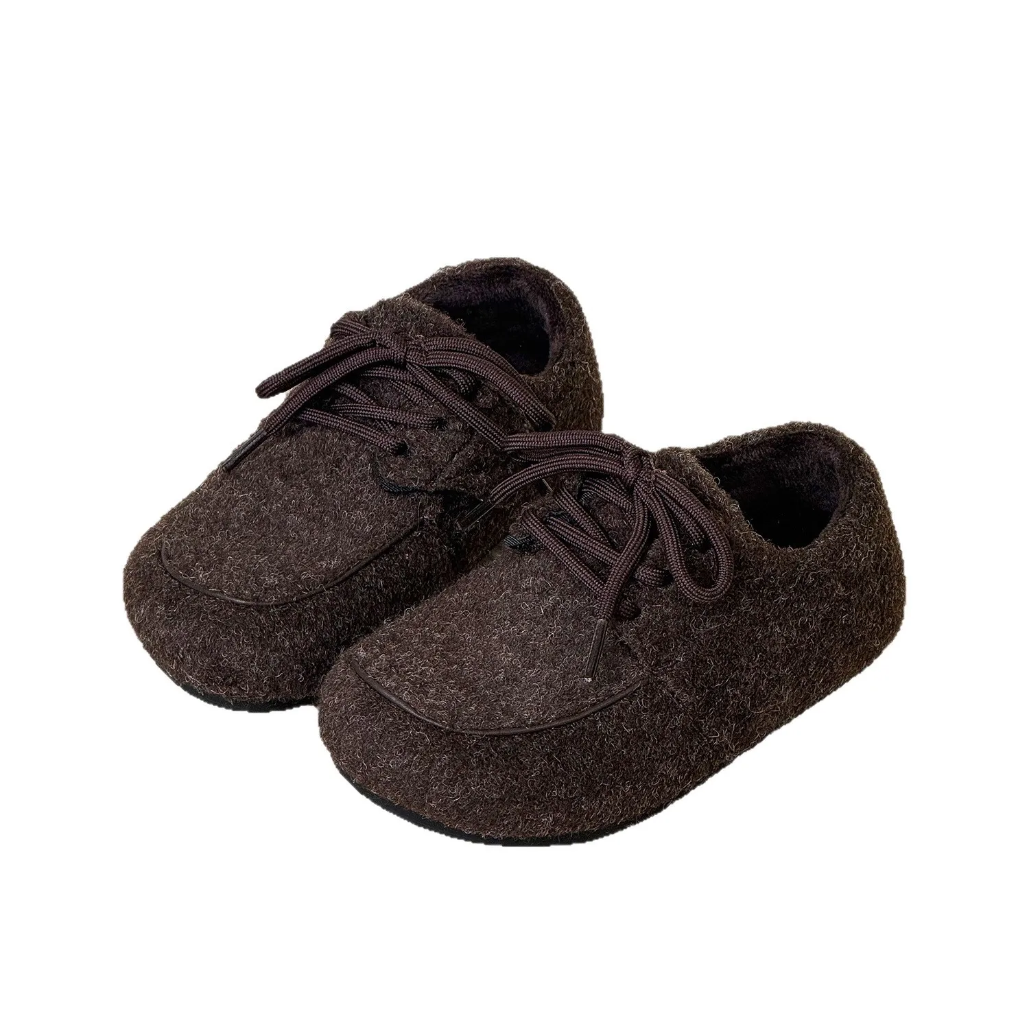 

Winter New Children's Retro Microfiber Felt Upper Plus Velvet Lining Warm Cotton Shoes Kid Toddler Princess Warm Flat Shoes
