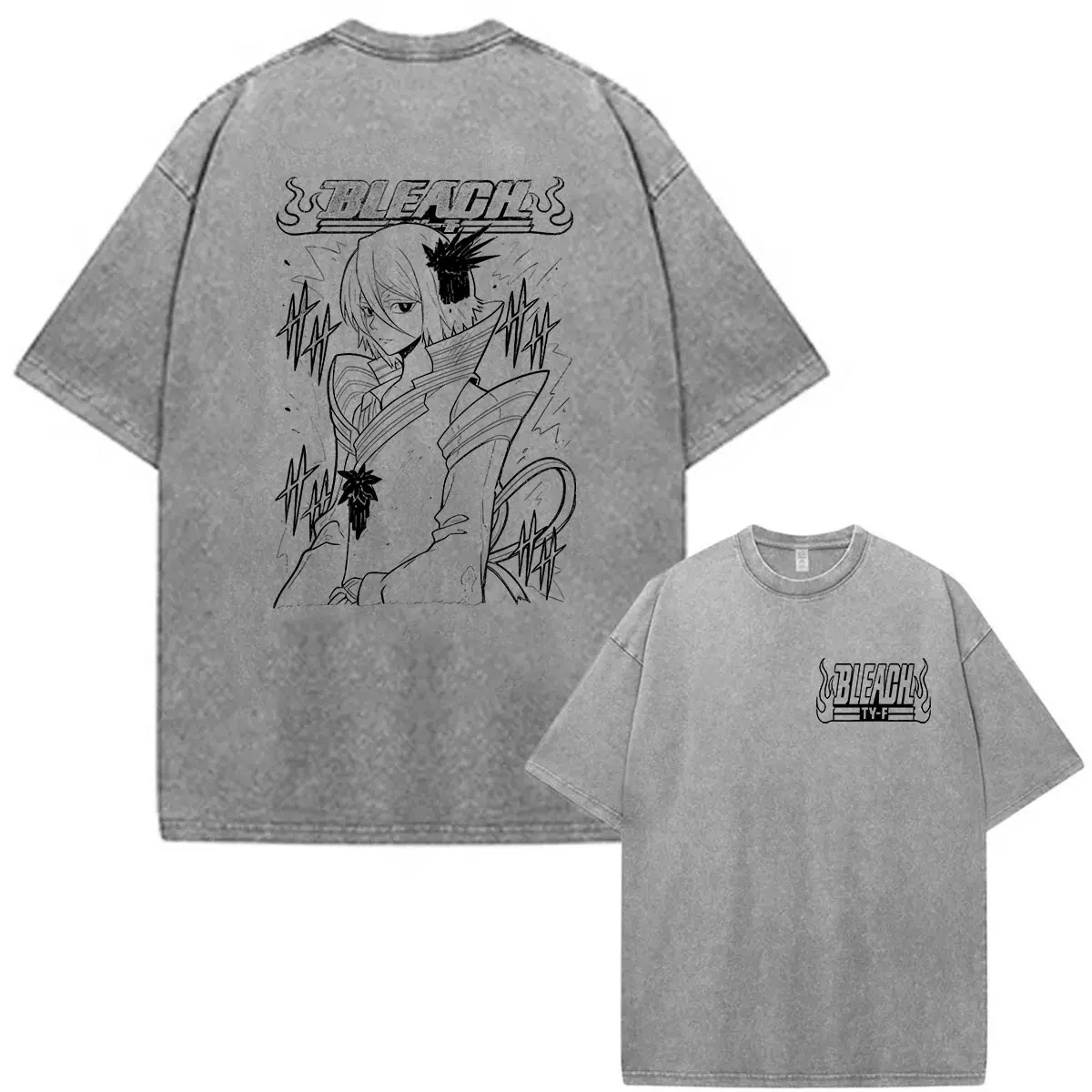 Vintage Washed Anime Bleach Rukia Kuchiki Print T Shirt Men Japanese Manga Short Sleeve T-shirt Unisex Clothing Fashion T-shirts
