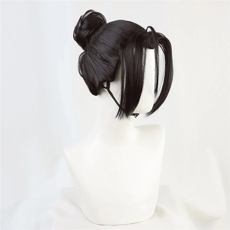 Promise of Wizard Shylock Wig Cosplay Black Bun Hair Beauty Tip Heat Resistant Synthetic Halloween Free Wig Cap Adult Unisex