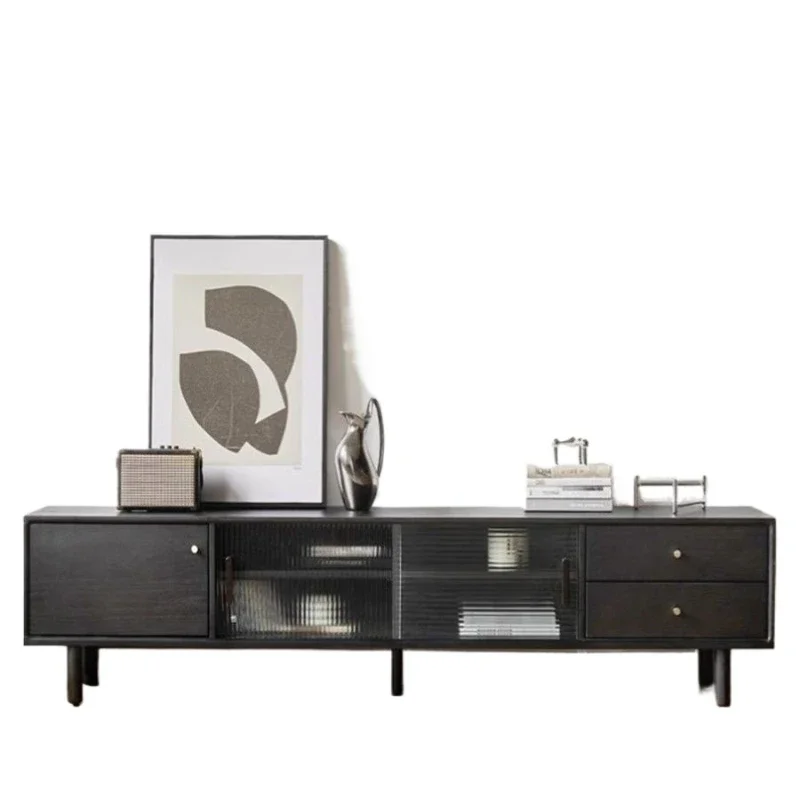 

Nordic solid wood black TV cabinet combination small apartment modern simple floor household living room TV cabinet